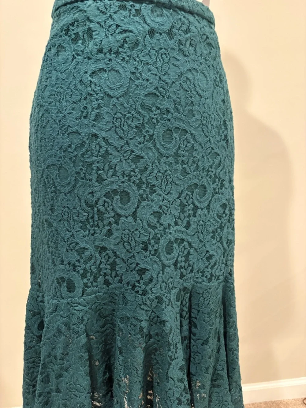 Anthropologie Teal Lace Asymmetrical Hem Skirt